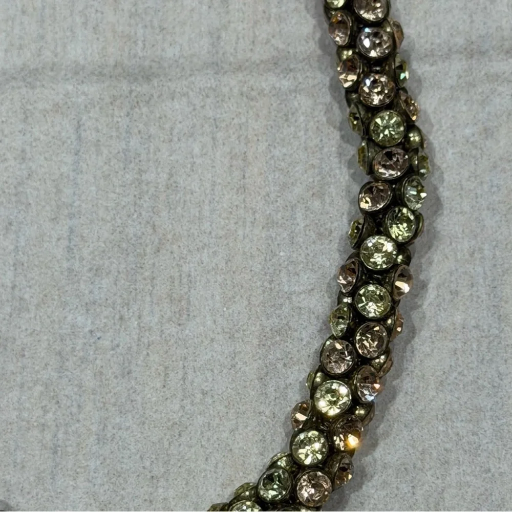 Statement Crystal Collar Necklace Olive & Champagne Tones Adjustable Luxury Look